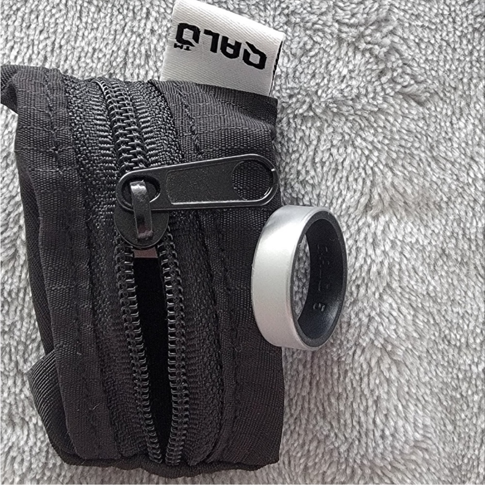 QALO two-sided black silver gray Silicone Activewear Ring Band size 5